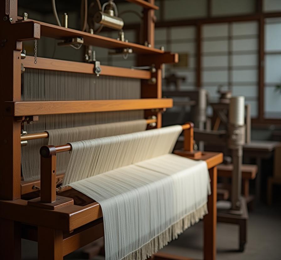 伝統的な織機と職人